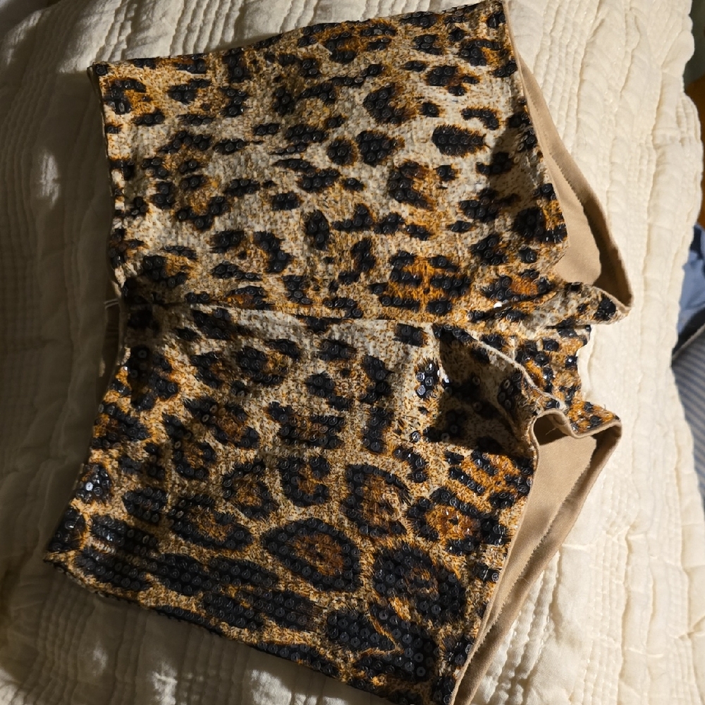 Mini Leopard Print Sequin Shorts